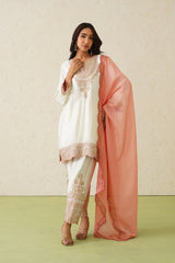 Noor Cream Embroidered Set with Organza Dupatta