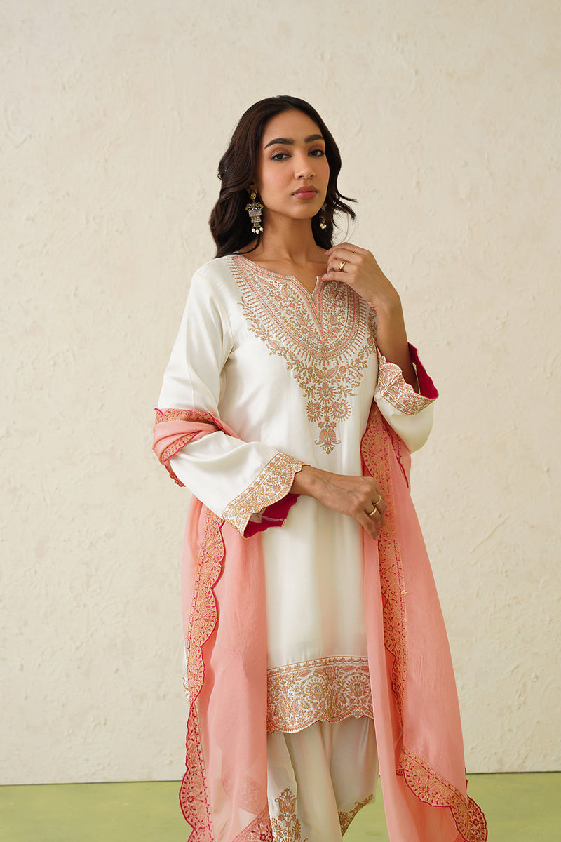 Noor Cream Embroidered Set with Organza Dupatta