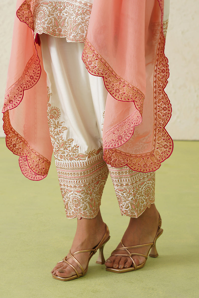 Noor Cream Embroidered Set with Organza Dupatta