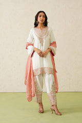 Noor Cream Embroidered Set with Organza Dupatta