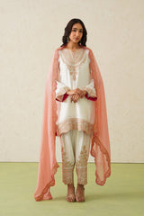 Noor Cream Embroidered Set with Organza Dupatta