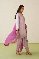 Noor Pink Embroidered Set with Organza Dupatta