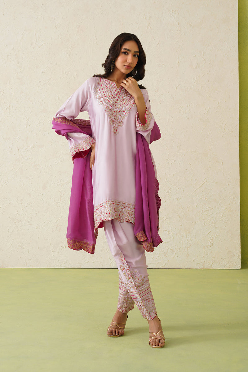 Noor Pink Embroidered Set with Organza Dupatta