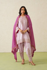 Noor Pink Embroidered Set with Organza Dupatta