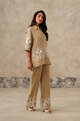 side view Naaz Beige Embroidered Co-ord Set