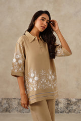 Shirt of Naaz Beige Embroidered Co-ord Set