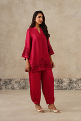 side view, Naaz Rani Pink Cutwork Embroidered Co-ord Set