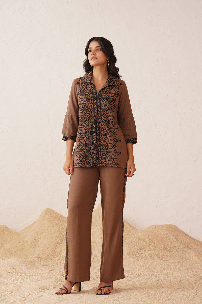 Brown Embroidered Co-ord Set