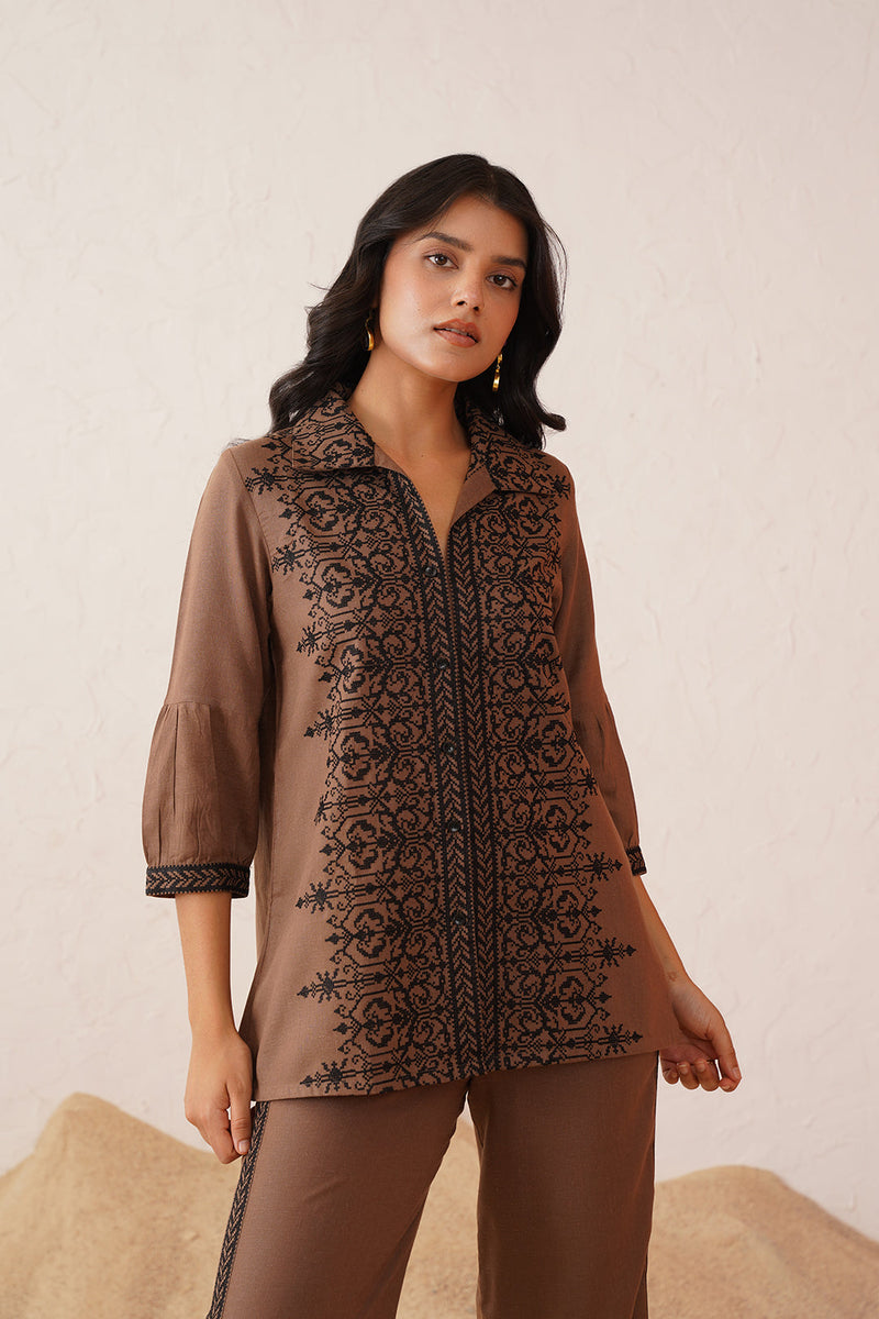 Brown Embroidered Co-ord Set