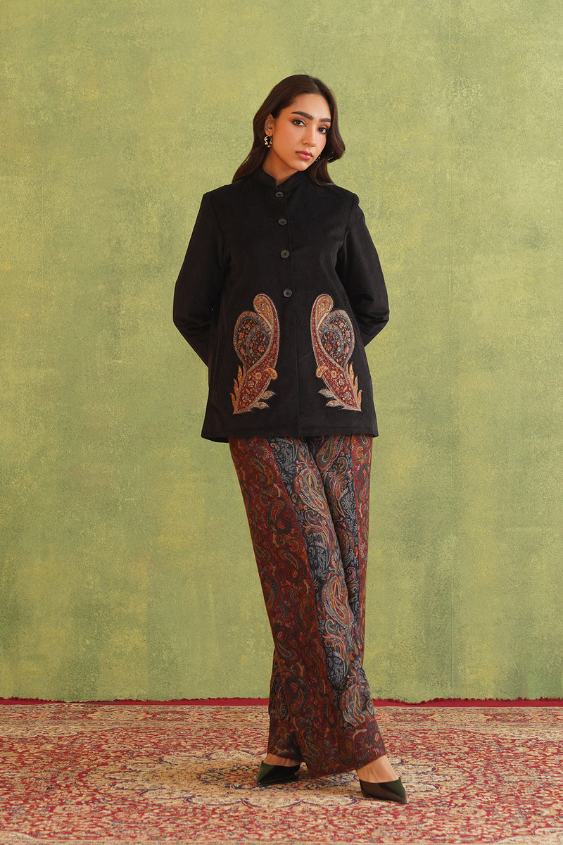 Black Corduroy Patchwork Top with Paisley Woven Pant