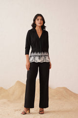 Black Lacework Pleated Top