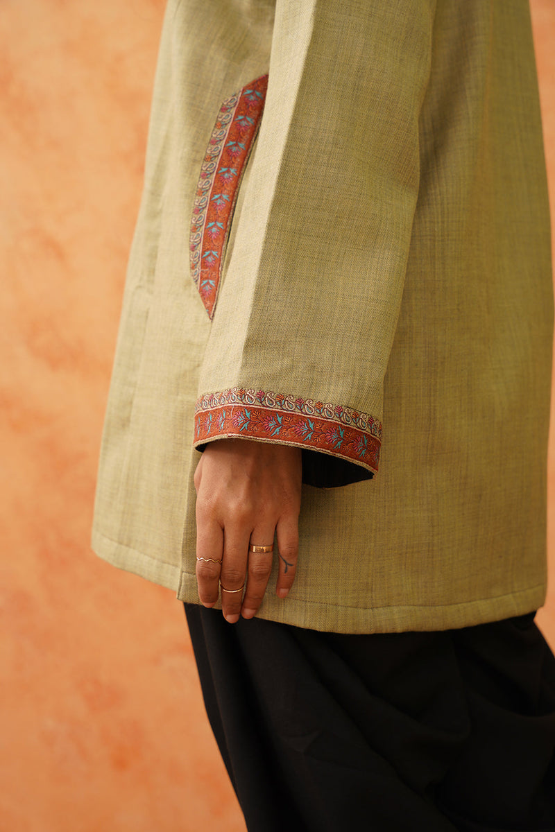 Safar Green Wool Set with Dhoti