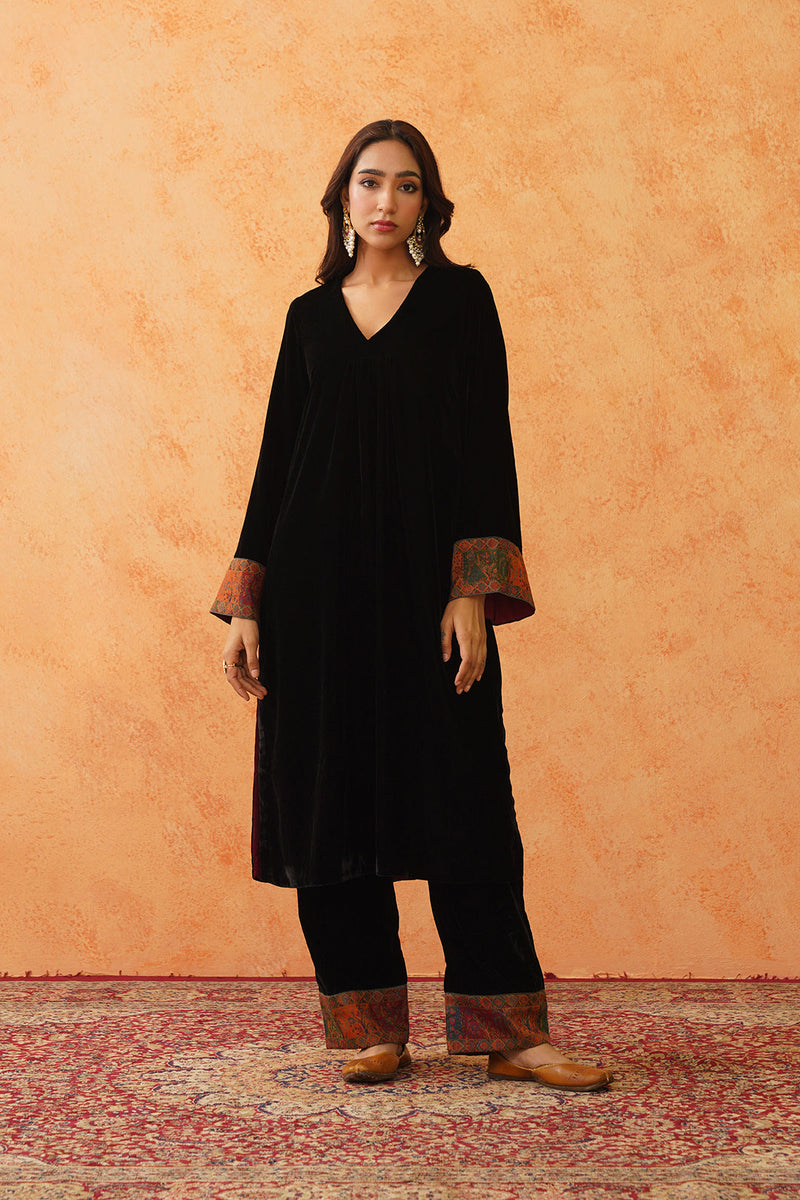 Black Velvet Suit with Woven Dupatta