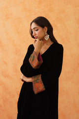 Black Velvet Suit with Woven Dupatta