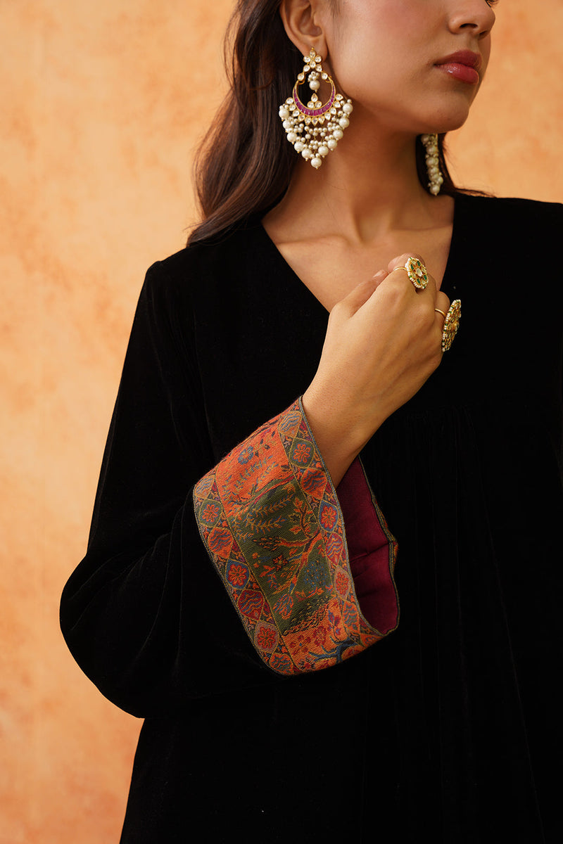 Black Velvet Suit with Woven Dupatta