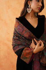 Safar Black Woven Dupatta for Winter wear- Inching India 