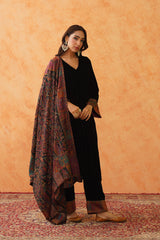 Safar Black Woven Dupatta for Winter wear- Inching India 