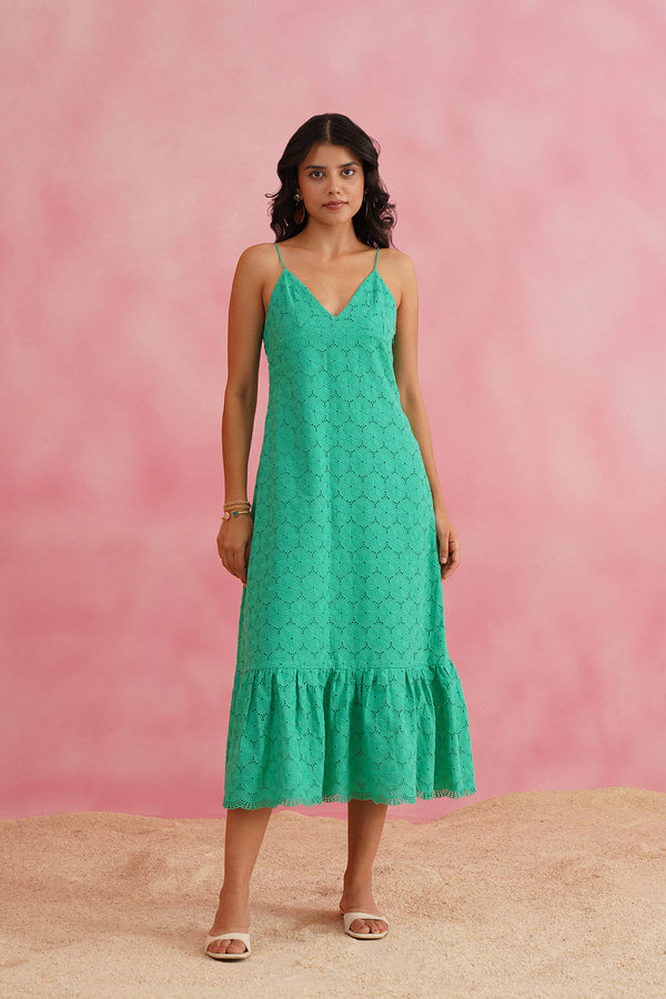 Jungle Green Cutwork Dress