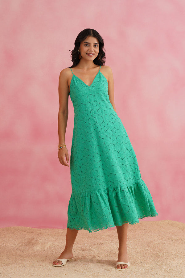 Jungle Green Cutwork Dress