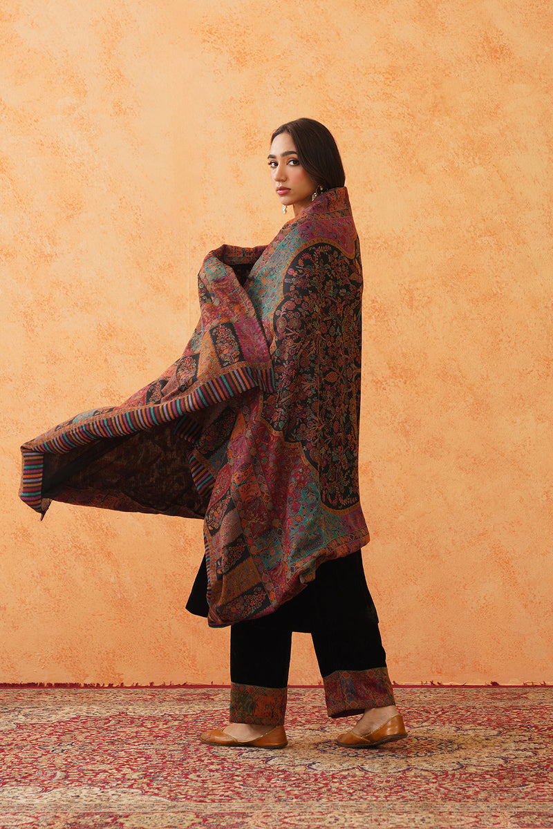 Safar Black Woven Dupatta for Winter wear- Inching India 