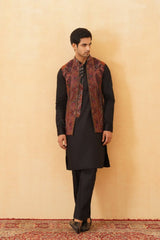 Black Paisley Jacquard Jacket with Kurta & Pant