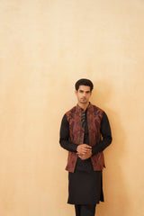 Black Paisley Jacquard Jacket with Kurta & Pant