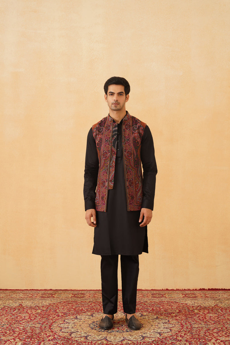 Black Paisley Jacquard Jacket with Kurta & Pant