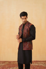 Black Paisley Jacquard Jacket with Kurta & Pant