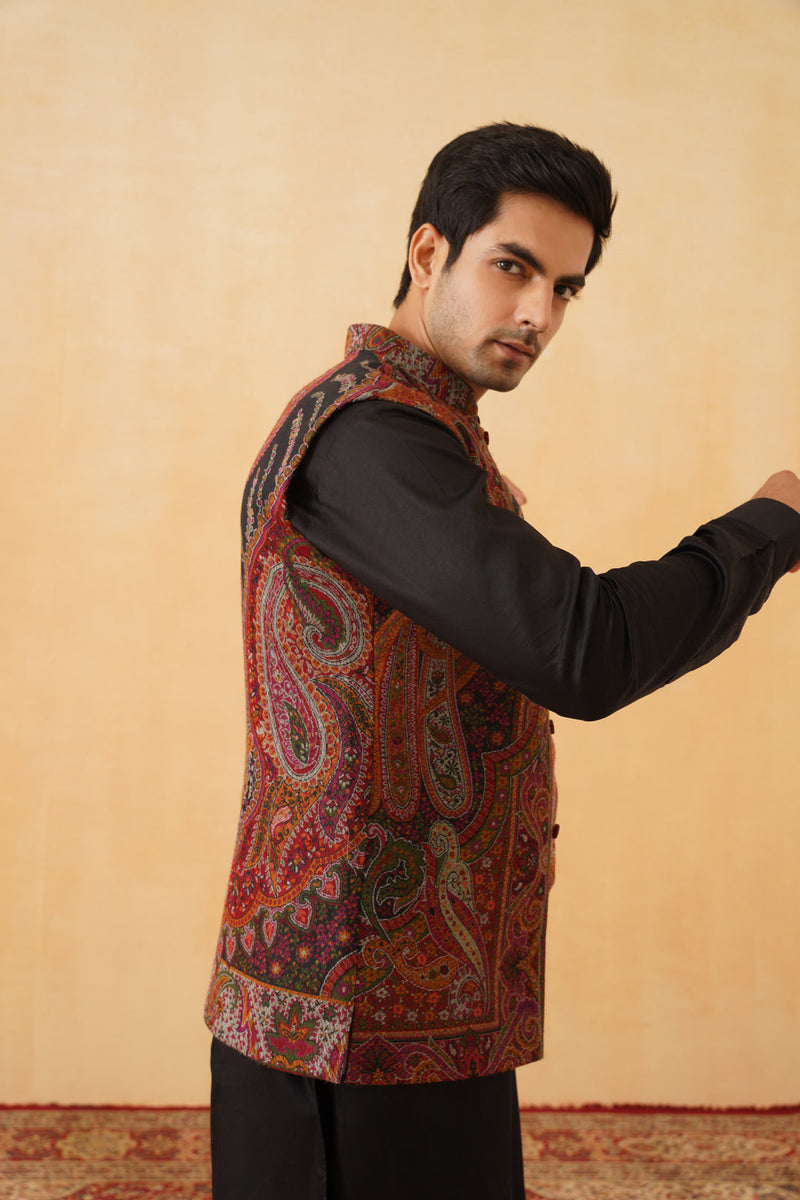 Black Paisley Jacquard Jacket with Kurta & Pant