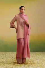 light pink tissue kurta- silk farshi salwar set,  with hand embroidered kurta and dupatta