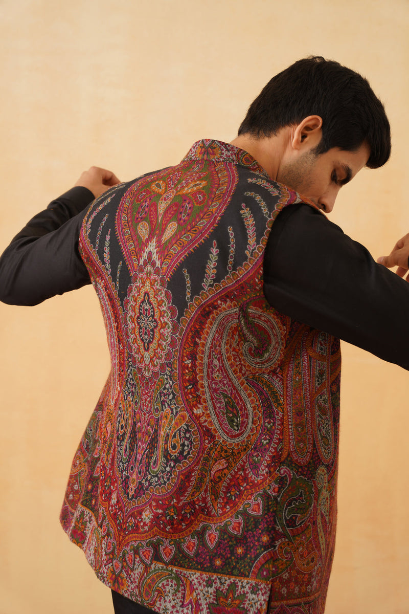 Black Paisley Jacquard Jacket with Kurta & Pant