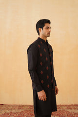 Black Embroidered Motif Jacket with Kurta & Pant