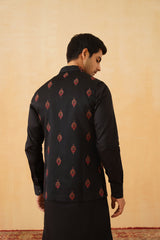 Black Embroidered Motif Jacket with Kurta & Pant