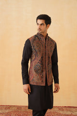 Black Kaani Jacquard Jacket with Kurta & Pant