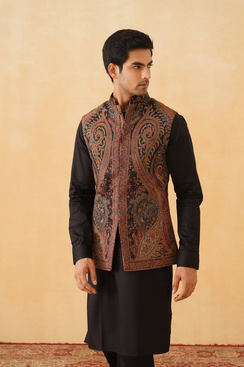 Black Kaani Jacquard Jacket with Kurta & Pant