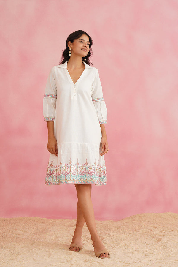 Cream Cross Stitch Embroidered Dress