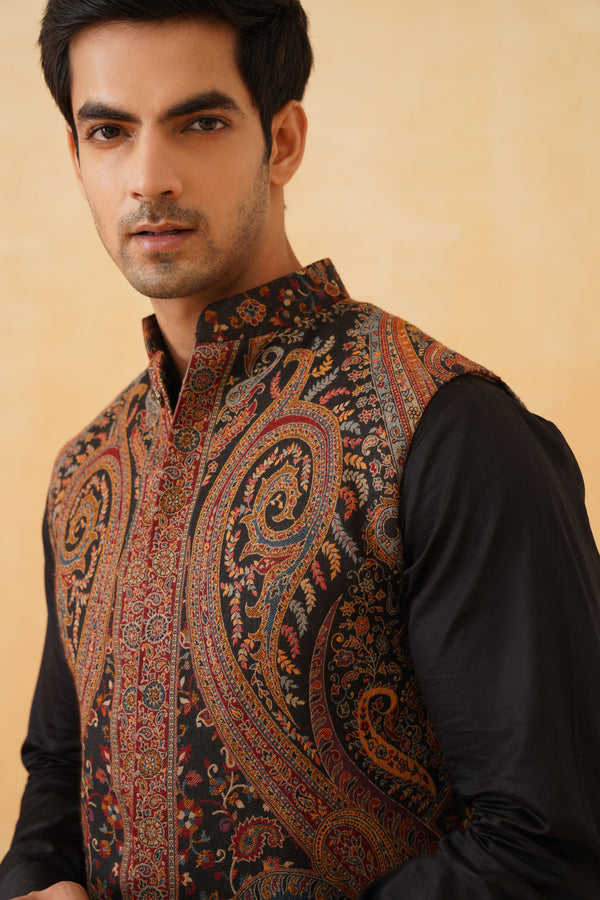 Black Kaani Jacquard Jacket with Kurta & Pant