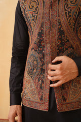 Black Kaani Jacquard Jacket with Kurta & Pant