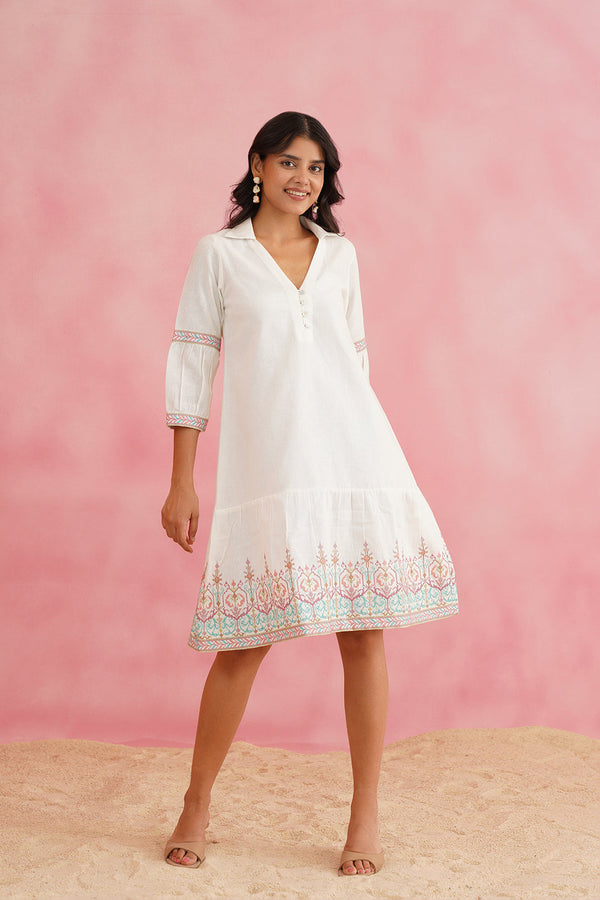 Cream Cross Stitch Embroidered Dress