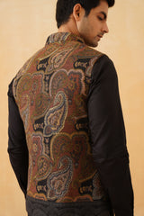 Black Tan Abstract Jacquard Jacket with Kurta & Pant