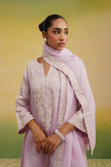 Light pink Aari embroidered farshi salwar set with dupatta