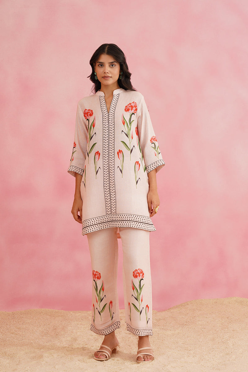 Tulip Pink Printed Linen Set