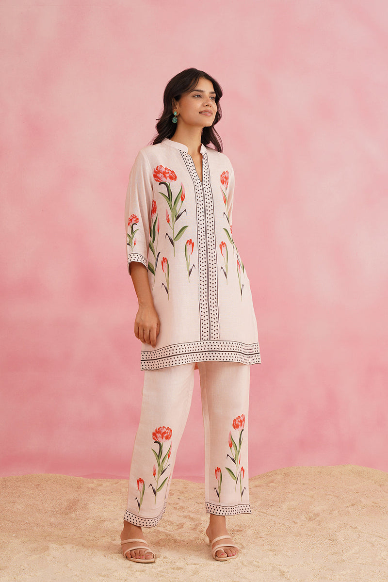 Tulip Pink Printed Linen Set