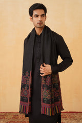 Man wearing black classic motif shawl styled for wedding occasion