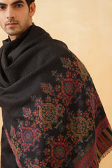 Black classic motif wool shawl draped on man, wedding gift for groom
