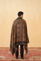 Black Tan Woven Shawl for Men