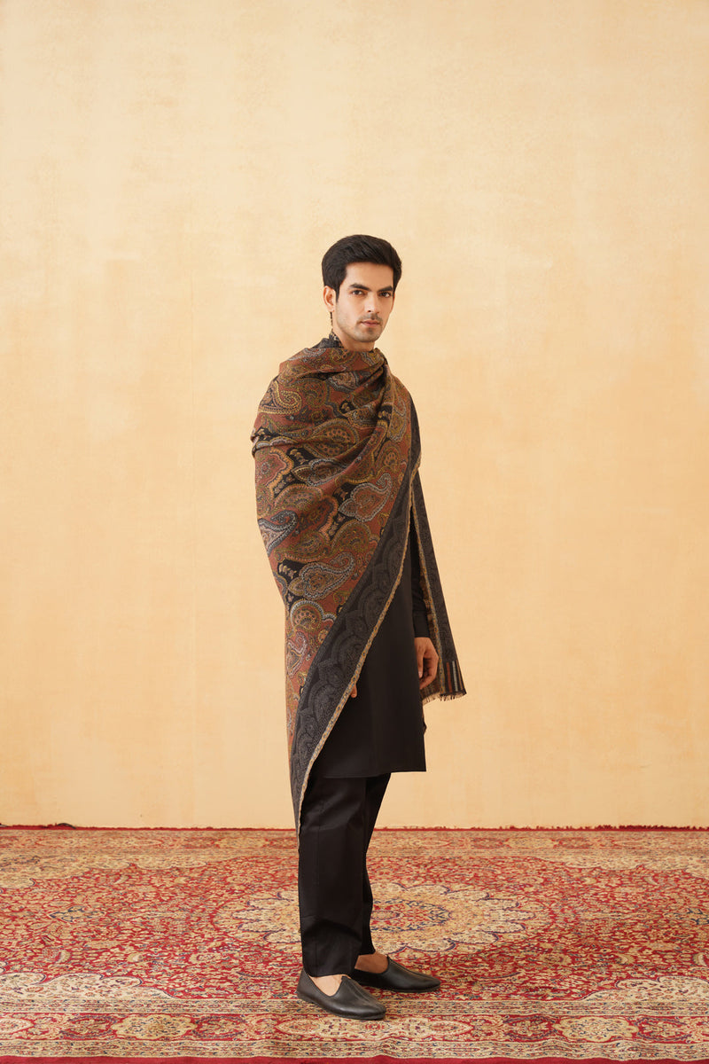 Black Tan Woven Shawl for Men