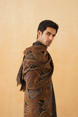 Black Tan Woven Shawl for Men