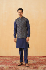 Blue Embroidered Paisley Jacket with Kurta & Pant