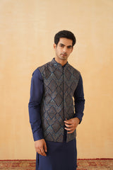 Blue Embroidered Paisley Jacket with Kurta & Pant